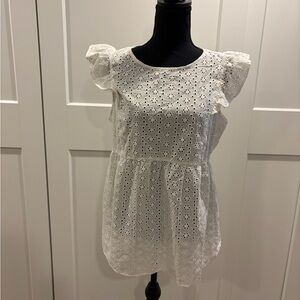 GAP Maternity White Eyelet Shirt with Ruffle Sleeves - L